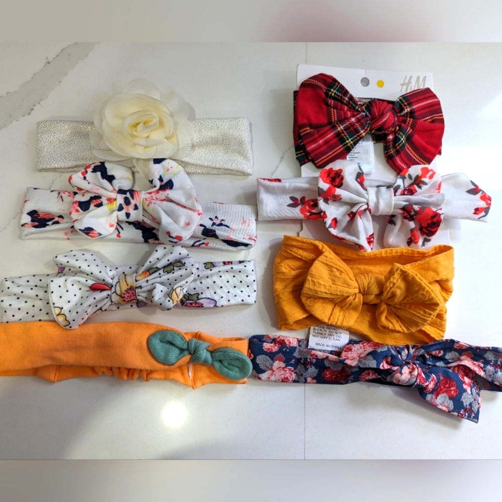 8pk baby headbands. Flowers, plaid, spring. Excellent condition.